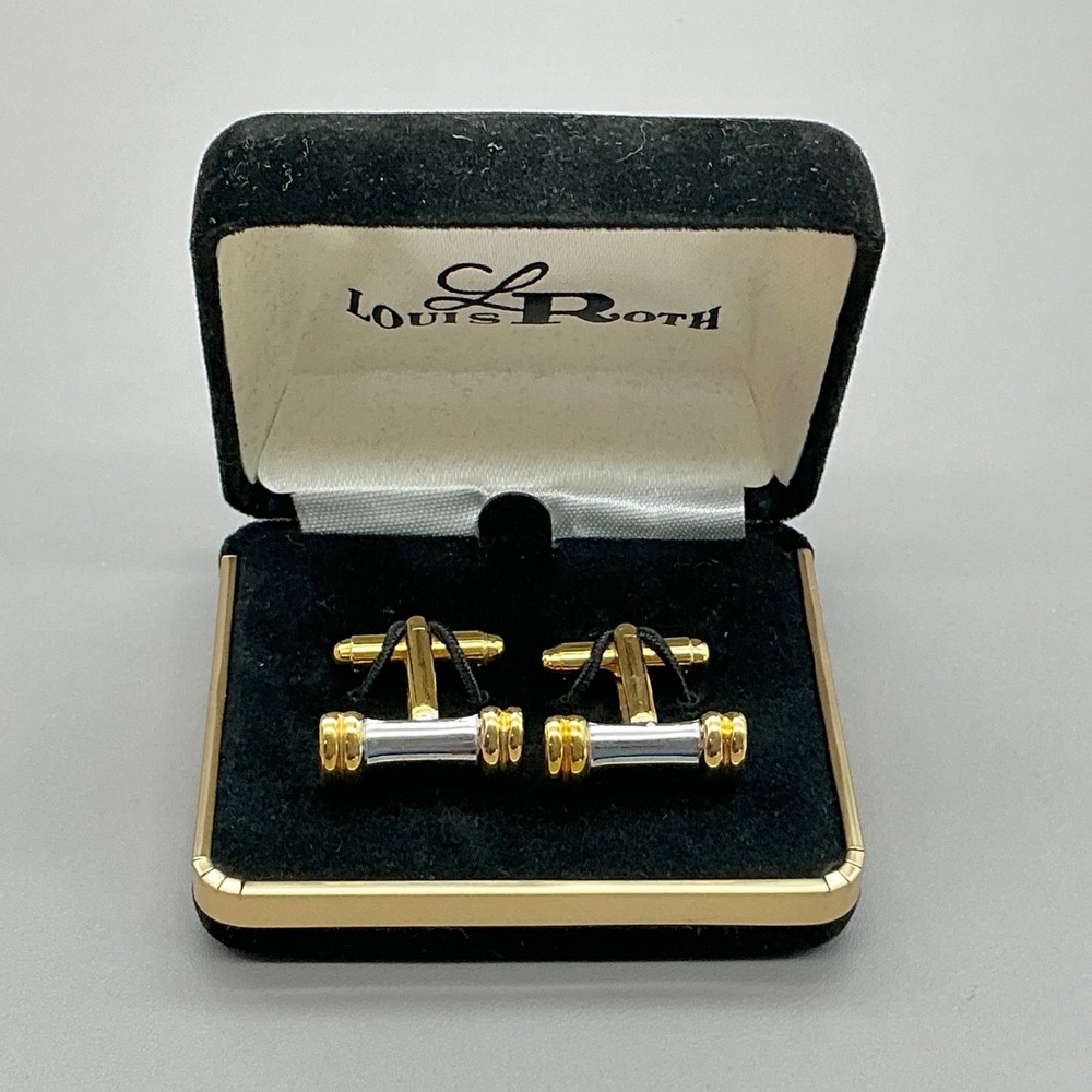 Louis Roth Cufflinks Mens Two Tone Gold Silver Tone Bar Vintage Original Box